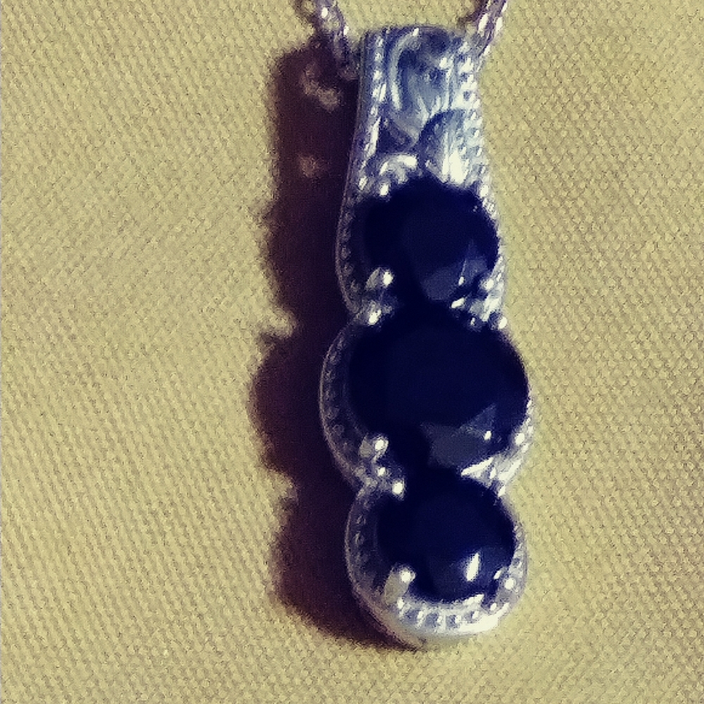 SHUNGITE *3* STONE STERLING PENDANT. YOU CHOOSE LENGTH OF CHAIN.